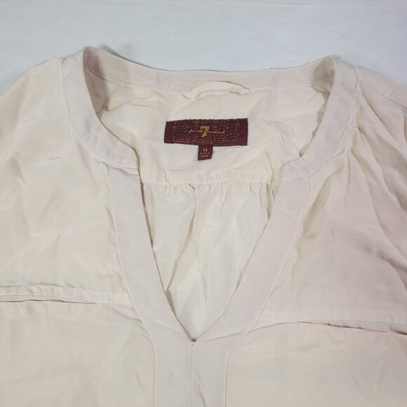 7 For All Mankind Womens Beige 100% Silk Blouse V-Neck Long Sleeves Size Medium - Picture 2 of 8